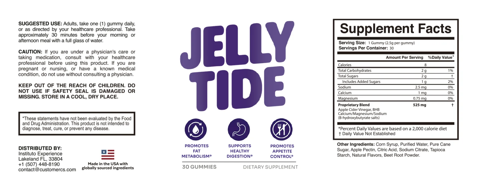 Jelly Tide ingredients label and supplement facts